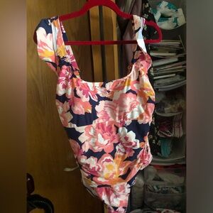Kona Sol Pink and Orange Bodysuit One Piece Swimsuit